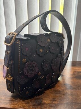 Coach 1941 Saddle Bag Shoulder Bag with Tea Roses Gold Hardware